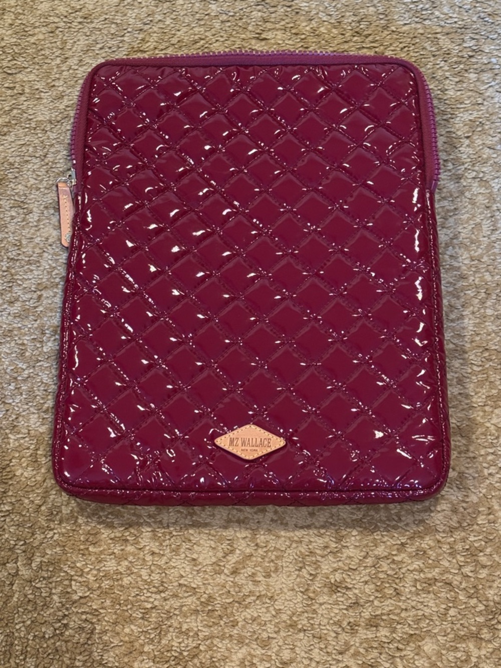 MZ Wallace Cranberry Red Lacquer Laptop Case with Leather Details
